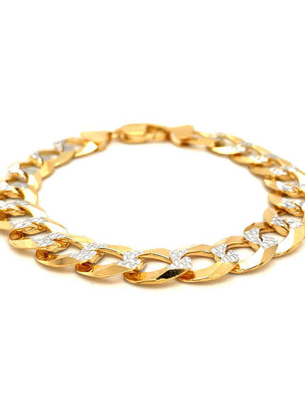 12.18 mm 14k Two Tone Gold Pave Curb Bracelet