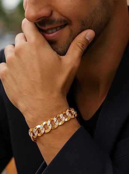 12.18 mm 14k Two Tone Gold Pave Curb Bracelet