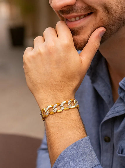 12.18 mm 14k Two Tone Gold Pave Curb Bracelet