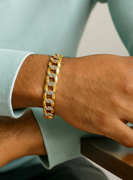 12.18 mm 14k Two Tone Gold Pave Curb Bracelet