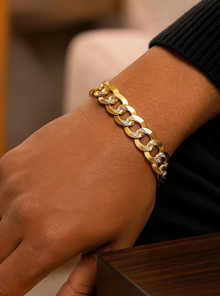 12.18 mm 14k Two Tone Gold Pave Curb Bracelet