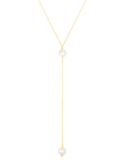 14k Yellow Gold Lariat Necklace with Pearls