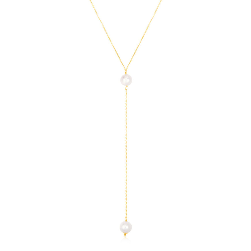 14k Yellow Gold Lariat Necklace with Pearls
