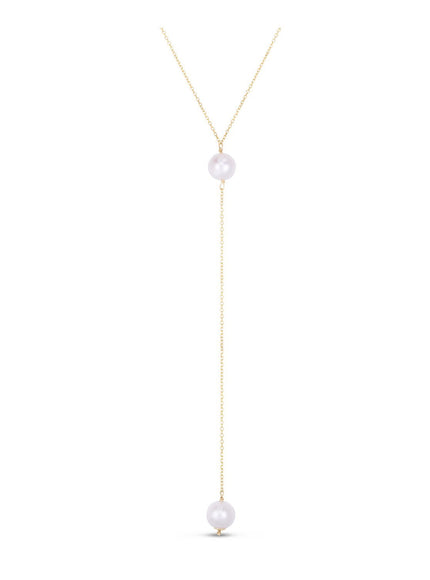 14k Yellow Gold Lariat Necklace with Pearls