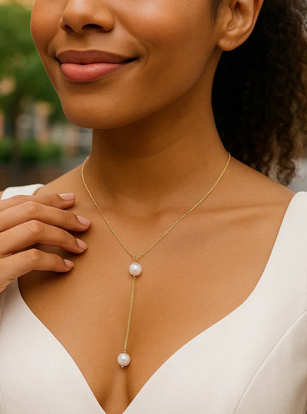 14k Yellow Gold Lariat Necklace with Pearls