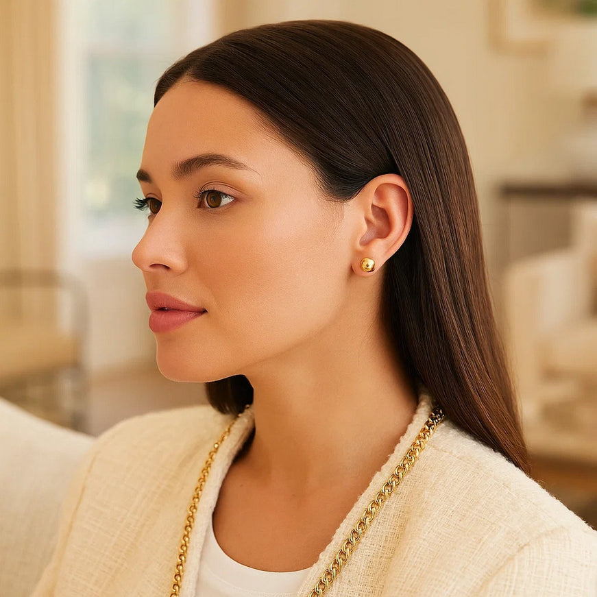 14k Yellow Gold Spherical Stud Earrings (8.0 mm)