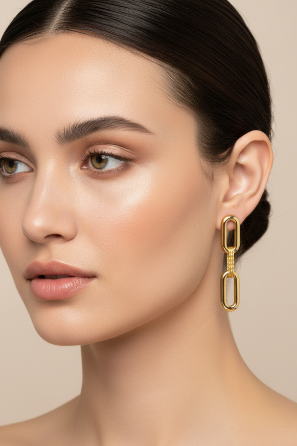 14K Yellow Gold Mini Diamante Paperclip Earrings