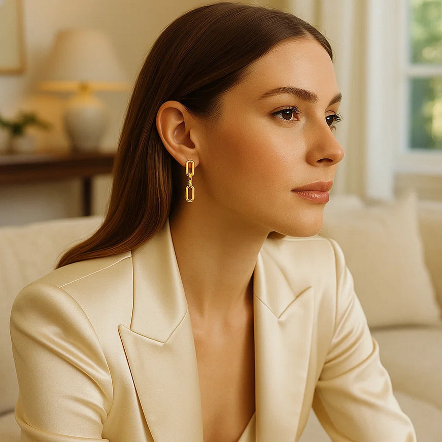 14K Yellow Gold Mini Diamante Paperclip Earrings