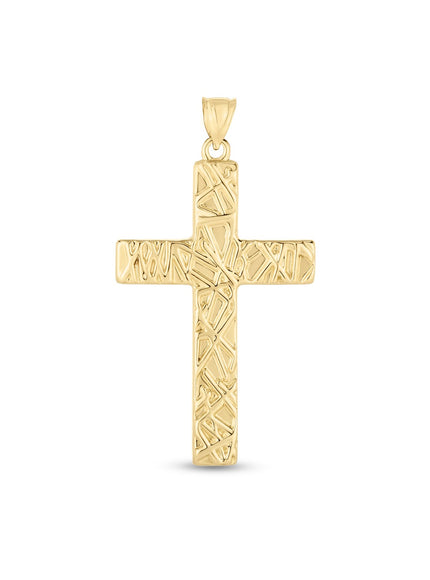 14k Yellow Gold High Polish Textured Cross Pendant