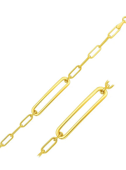 14k Yellow Gold High Polish Open Curved Paperclip Bracelet