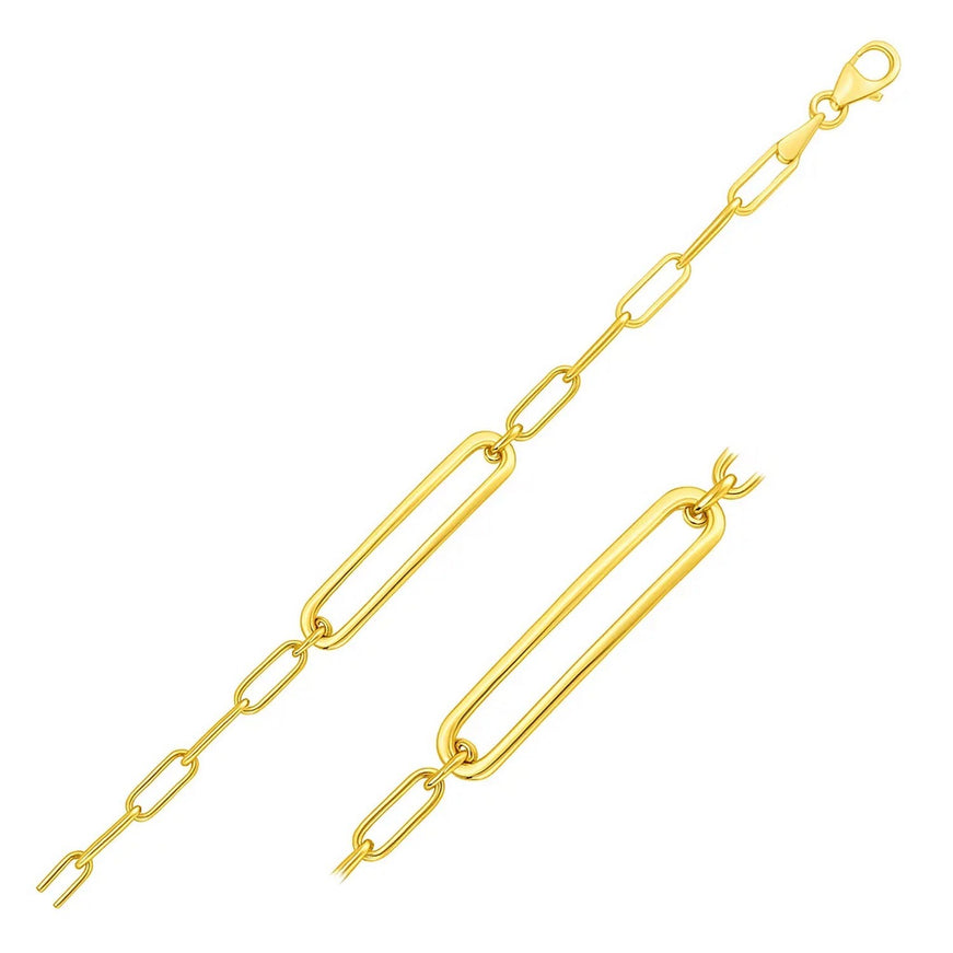 14k Yellow Gold High Polish Open Curved Paperclip Bracelet
