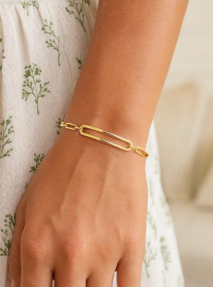 14k Yellow Gold High Polish Open Curved Paperclip Bracelet