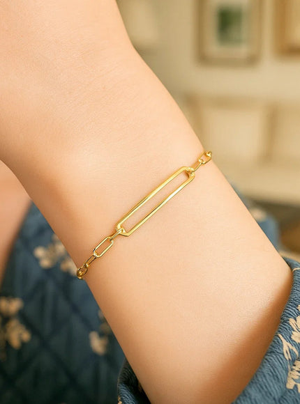 14k Yellow Gold High Polish Open Curved Paperclip Bracelet