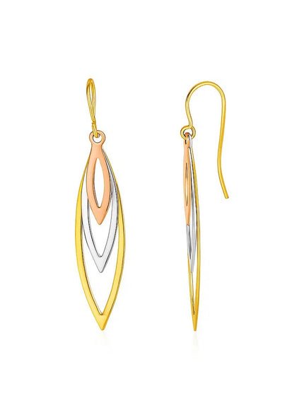 Tri-Tone Graduated Open Marquise Earrings in 10k Yellow, White, and Rose Gold