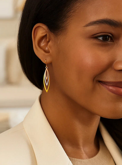 Tri-Tone Graduated Open Marquise Earrings in 10k Yellow, White, and Rose Gold