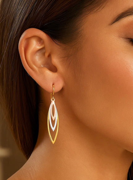 Tri-Tone Graduated Open Marquise Earrings in 10k Yellow, White, and Rose Gold