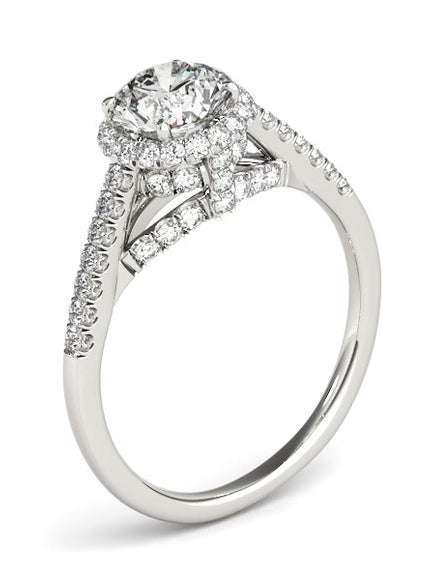 14k White Gold Round Cut Pave Set Shank Diamond Engagement Ring (1 3/8 cttw)