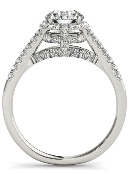 14k White Gold Round Cut Pave Set Shank Diamond Engagement Ring (1 3/8 cttw)
