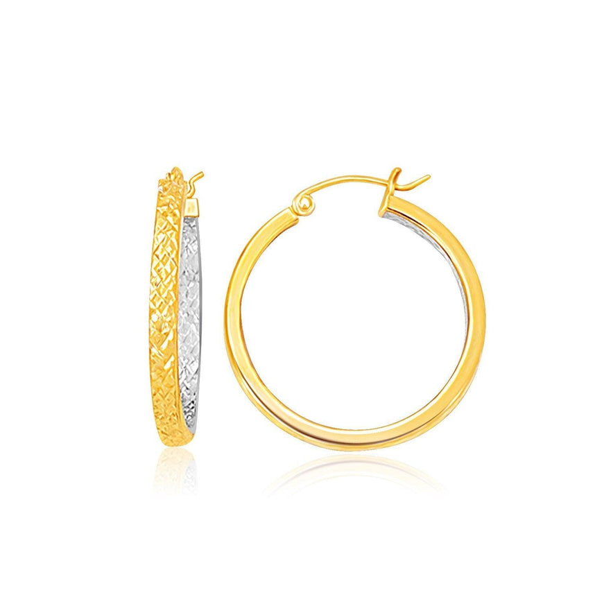 Two-Tone Yellow and White Gold Petite Patterned Hoop Earrings - Ellie Belle