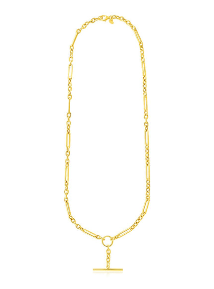 14k Yellow Gold Alternating Oval and Round Chain Necklace with Toggle