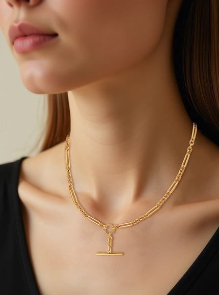 14k Yellow Gold Alternating Oval and Round Chain Necklace with Toggle