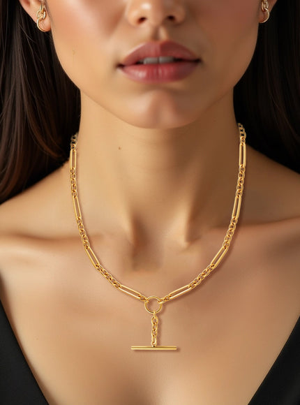 14k Yellow Gold Alternating Oval and Round Chain Necklace with Toggle
