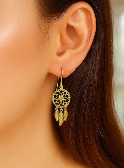 Dream Catcher Earrings in 14k Yellow Gold