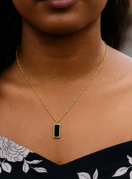 Onyx Geometric Rectangle Necklace in 14K Yellow Gold
