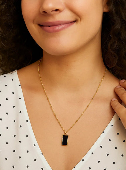 Onyx Geometric Rectangle Necklace in 14K Yellow Gold