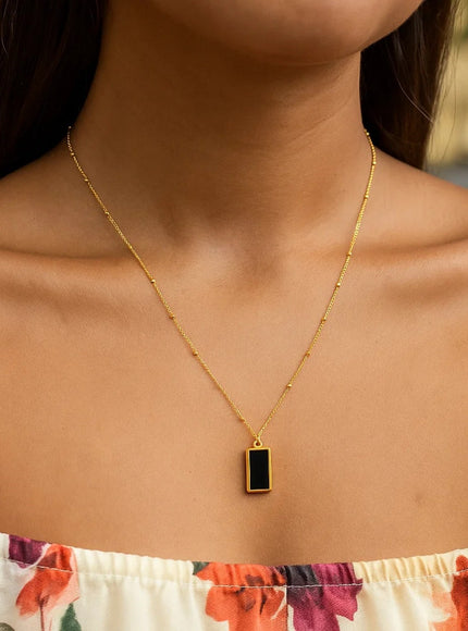 Onyx Geometric Rectangle Necklace in 14K Yellow Gold