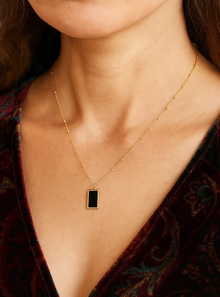 Onyx Geometric Rectangle Necklace in 14K Yellow Gold