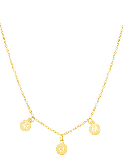 14k Yellow Gold Mom Necklace with Circle Drops
