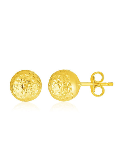 14k Yellow Gold Ball Earrings with Crystal Cut Texture