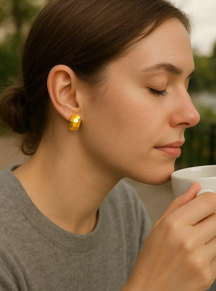14k Yellow Gold Geometric Texture Earrings