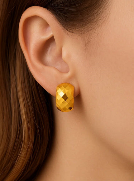 14k Yellow Gold Geometric Texture Earrings