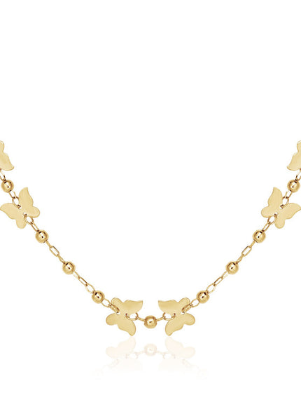 14k Yellow Gold 18 inch Necklace with Polished Butterflies and Beads