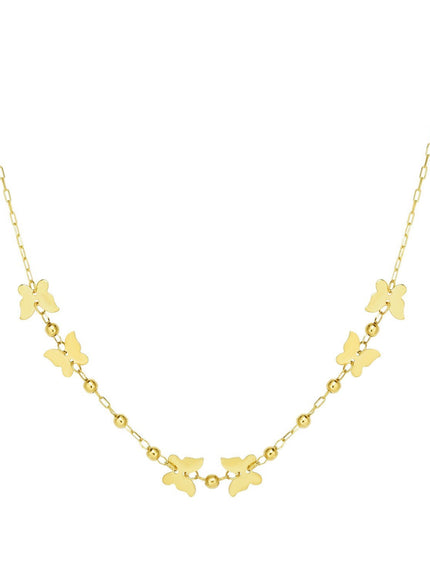 14k Yellow Gold 18 inch Necklace with Polished Butterflies and Beads