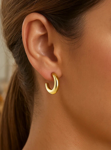 Puffy C Shaped Hoop Earrings in 14K Yellow Gold