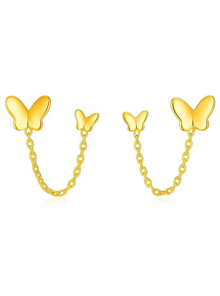 14k Yellow Gold Two Hole Post Earrings with Butterflies