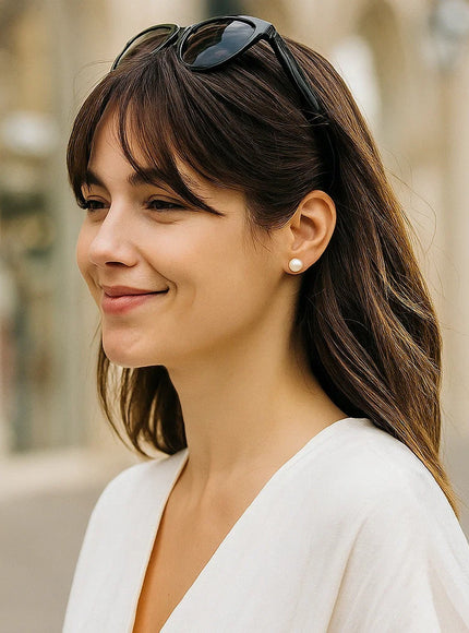 14k Yellow Gold Freshwater Cultured White Pearl Stud Earrings (7.0 mm)