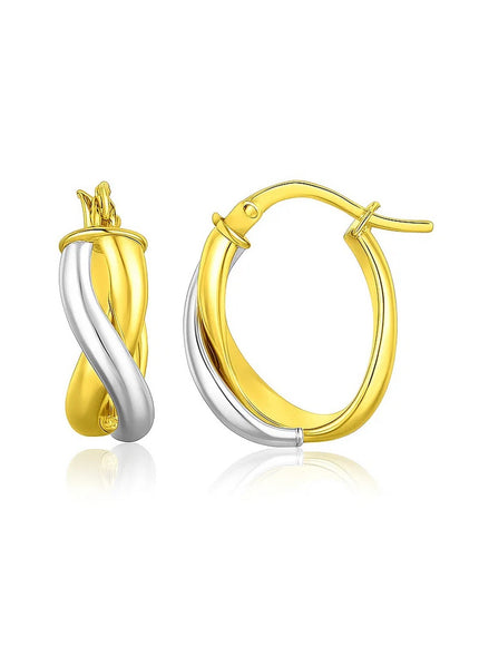14k Two Tone Gold Oval Twisted Hoop Earrings