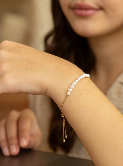 14k Yellow Gold Adjustable Friendship Bracelet with Pearls