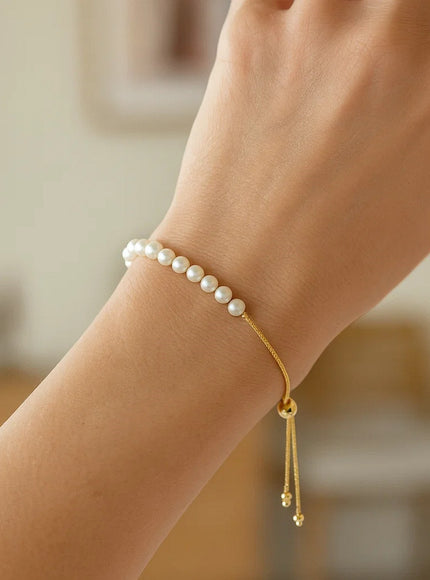 14k Yellow Gold Adjustable Friendship Bracelet with Pearls