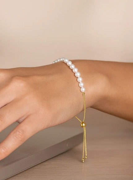 14k Yellow Gold Adjustable Friendship Bracelet with Pearls