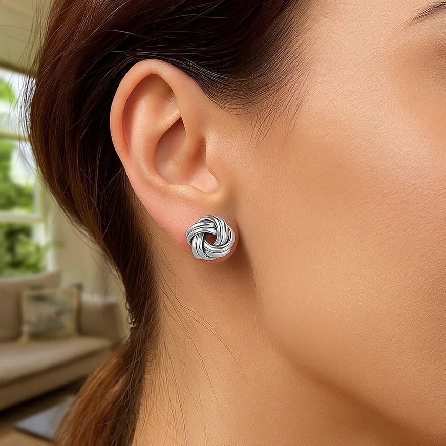 Sterling Silver Polished Two Strand Love Knot Earrings(13mm)