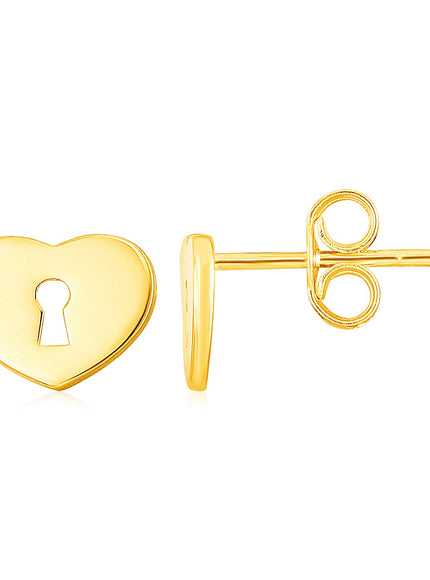 14k Yellow Gold Heart Padlock Stud Earrings
