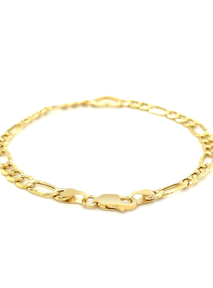 14k Yellow Gold 7 inch Figaro Chain Bracelet with Heart
