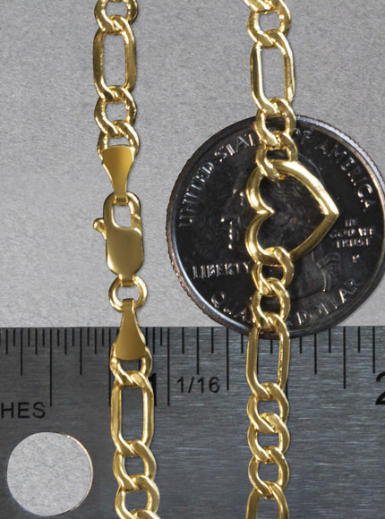 14k Yellow Gold 7 inch Figaro Chain Bracelet with Heart