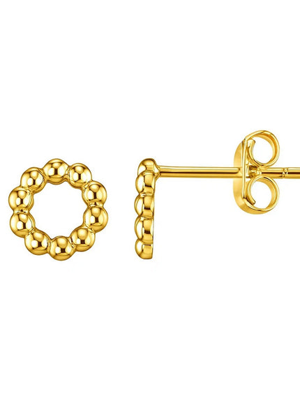 14K Yellow Gold Beaded Circle Earrings