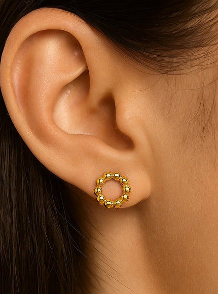 14K Yellow Gold Beaded Circle Earrings